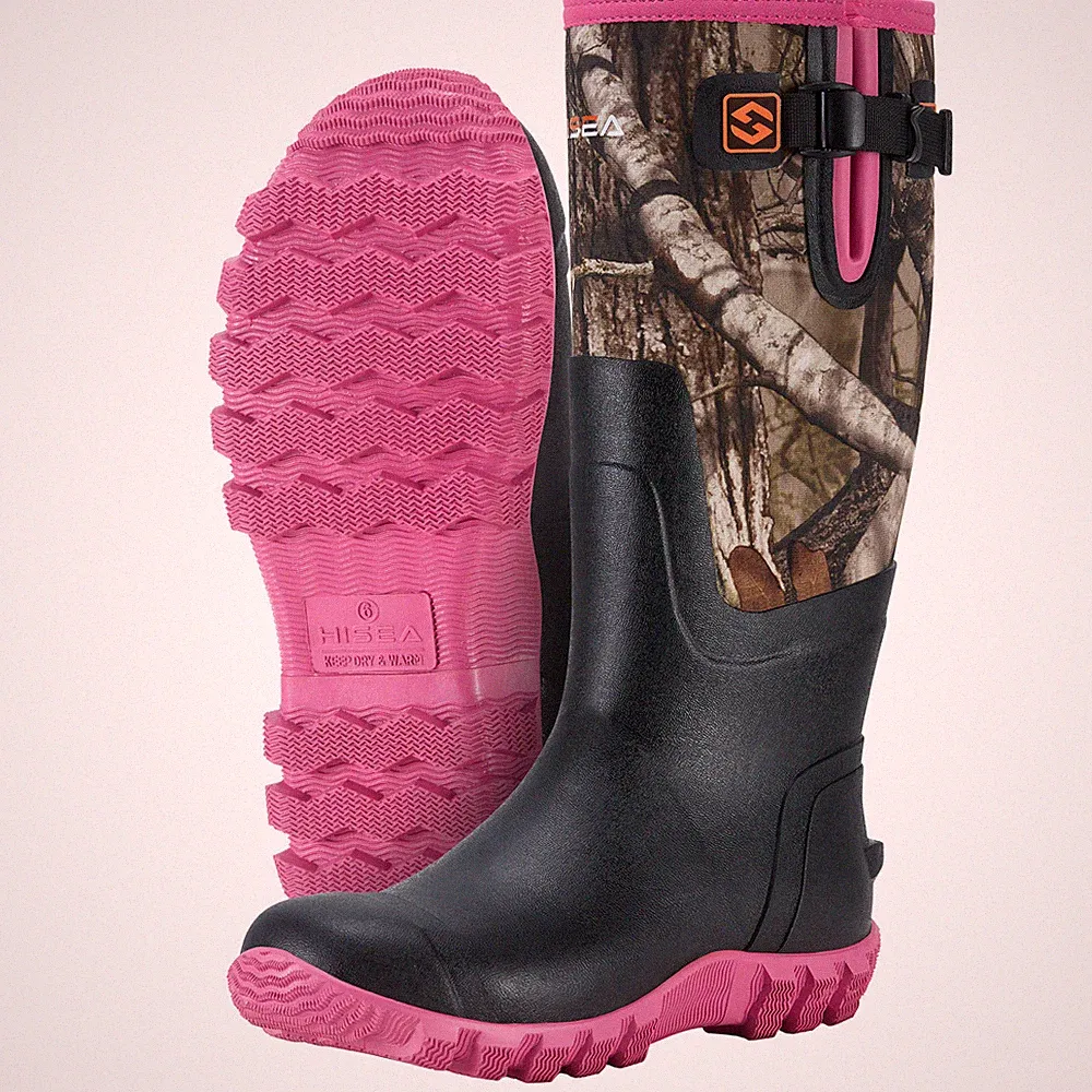 HISEA Women Rain Boots Side Buckles & Steel Shank Snow Hunting Chores Work Boots