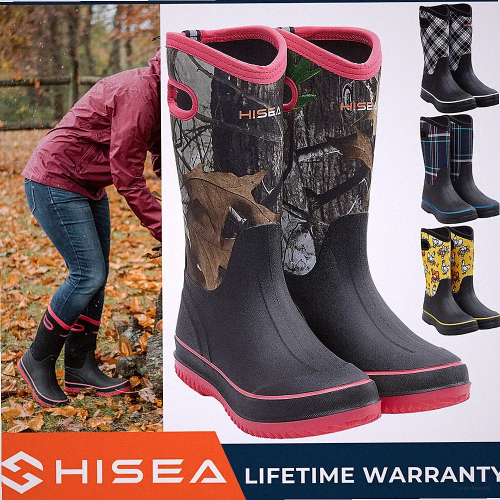 HISEA Women Rain&Snow Boot w/Handle Waterproof Anti-Slip Pull On Garden Mud Boot