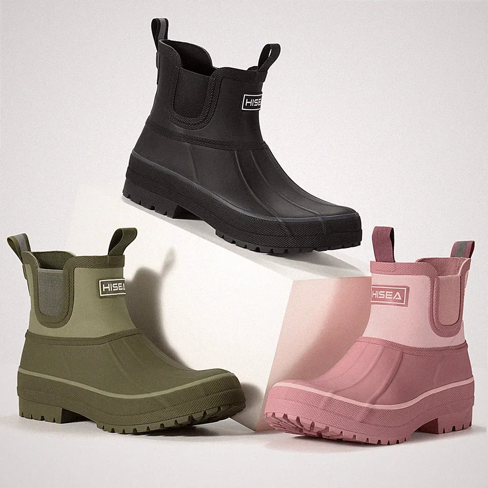 HISEA Women's Duck Chelsea Rain Boots Waterproof Short Outdoor Mud Garden Boots