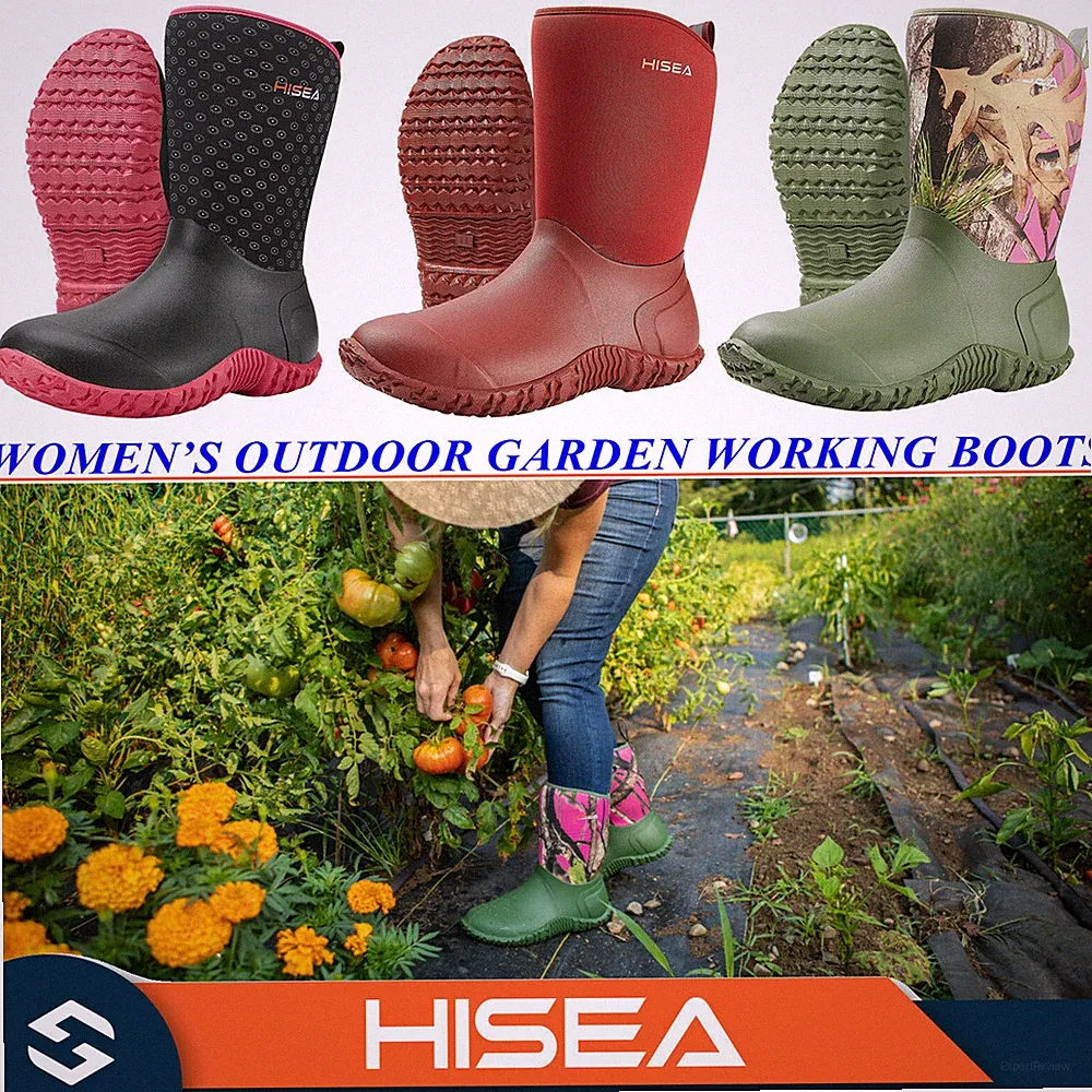 HISEA Women's Garden Boots Mid-Calf Chore Mud Working Rain Boots Contrast Color