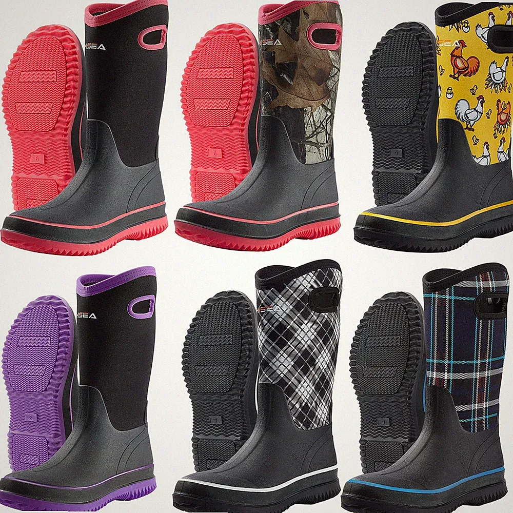 HISEA Women's Mid Calf Rain Boots w/Handle Waterproof Insulated Garden Mud Boots