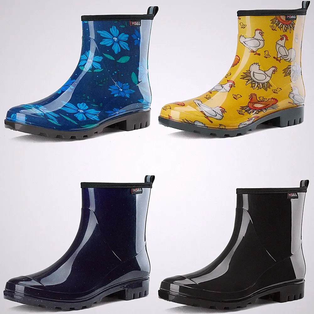 HISEA Women's Short Printed Rain Boots PVC Waterproof Outdoor Garden Work Shoes