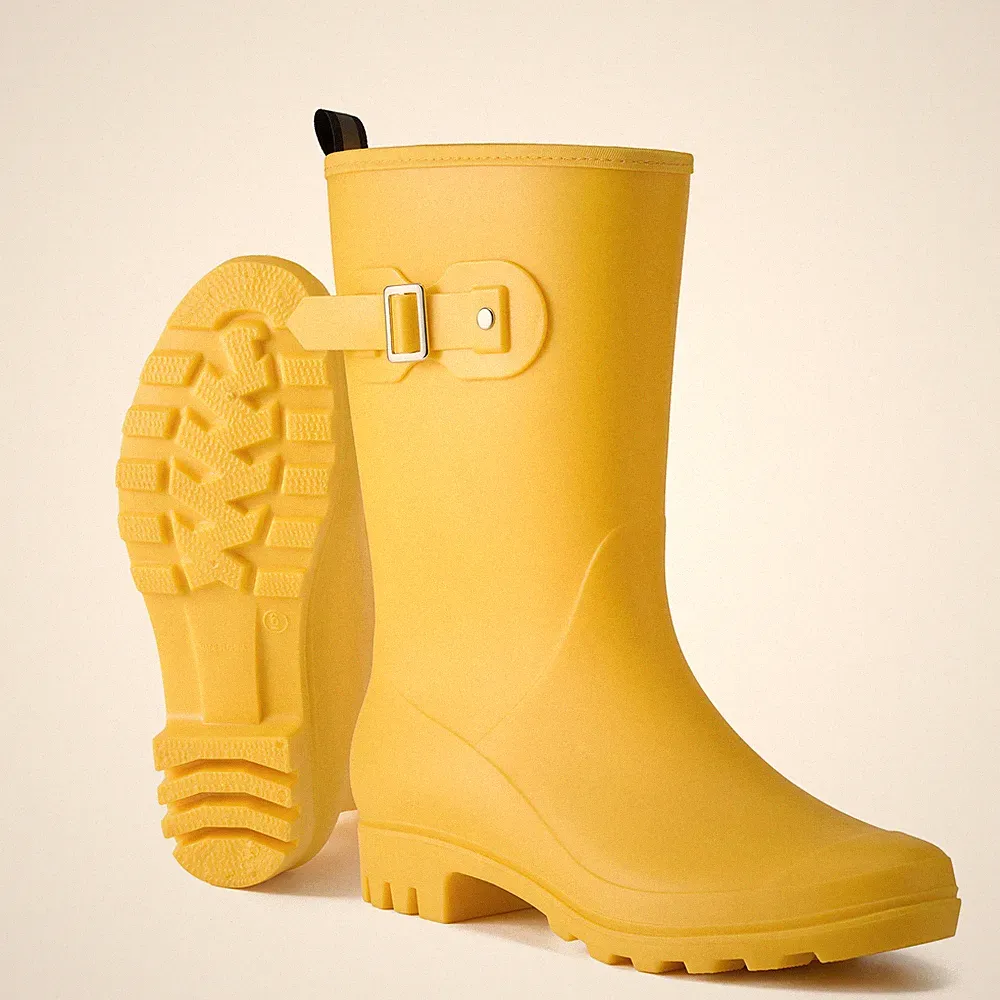 HISEA Women's Waterproof Rain Boots Mid Calf Rubber Boots Buckle Wellington Boot