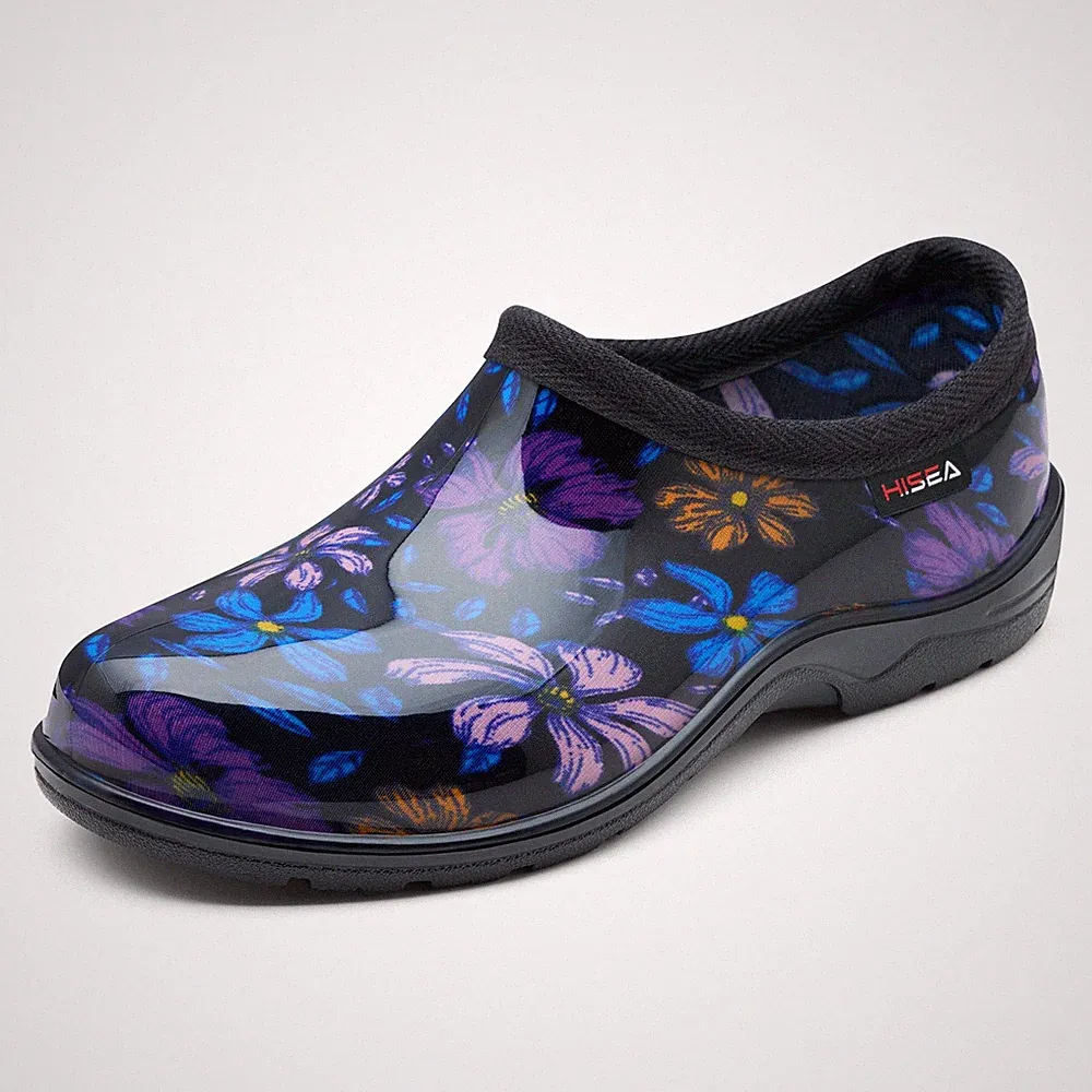 HISEA Women Slip-On Garden Shoes Waterproof Rain Boots Printed Rubber Yard Clogs