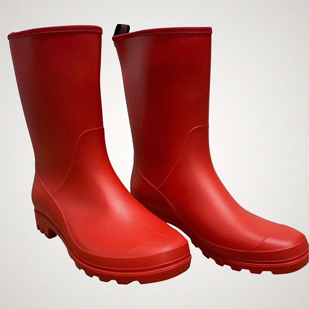 Hisea Womens Size 9 Red Mid-Calf Pull On Rubber Waterproof Wide Calf Rain Boots