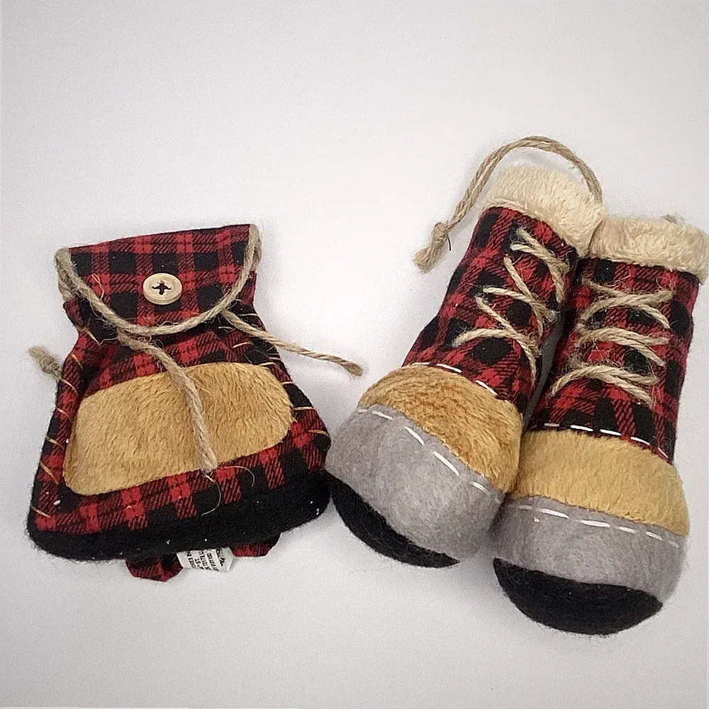Hobby Lobby Plush Plaid Ornaments 5” Boots & 4” Backpack