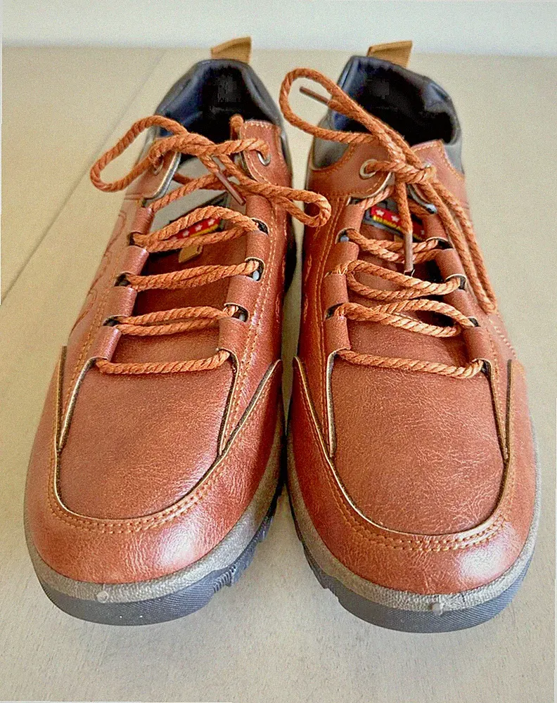 HTF Men's Brown Solid Leather Upper Round Toe Lace-Up Hiking Shoes Size US 7