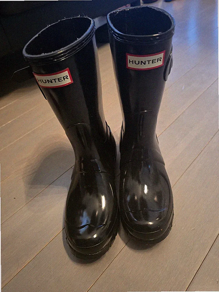 Hunter Black Adjustable Knee High Waterproof Pull On Rain Boots Women US 6