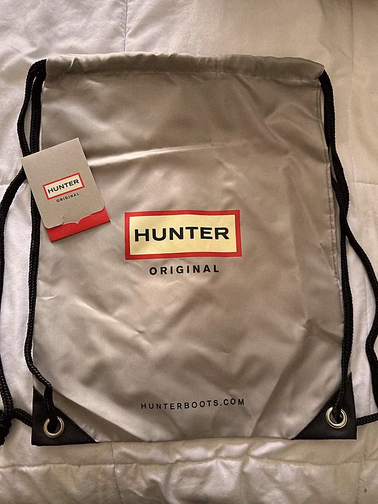 HUNTER BOOTS Original Cinch Drawstring Bag Backpack Storage Tote Gray 13"x17"