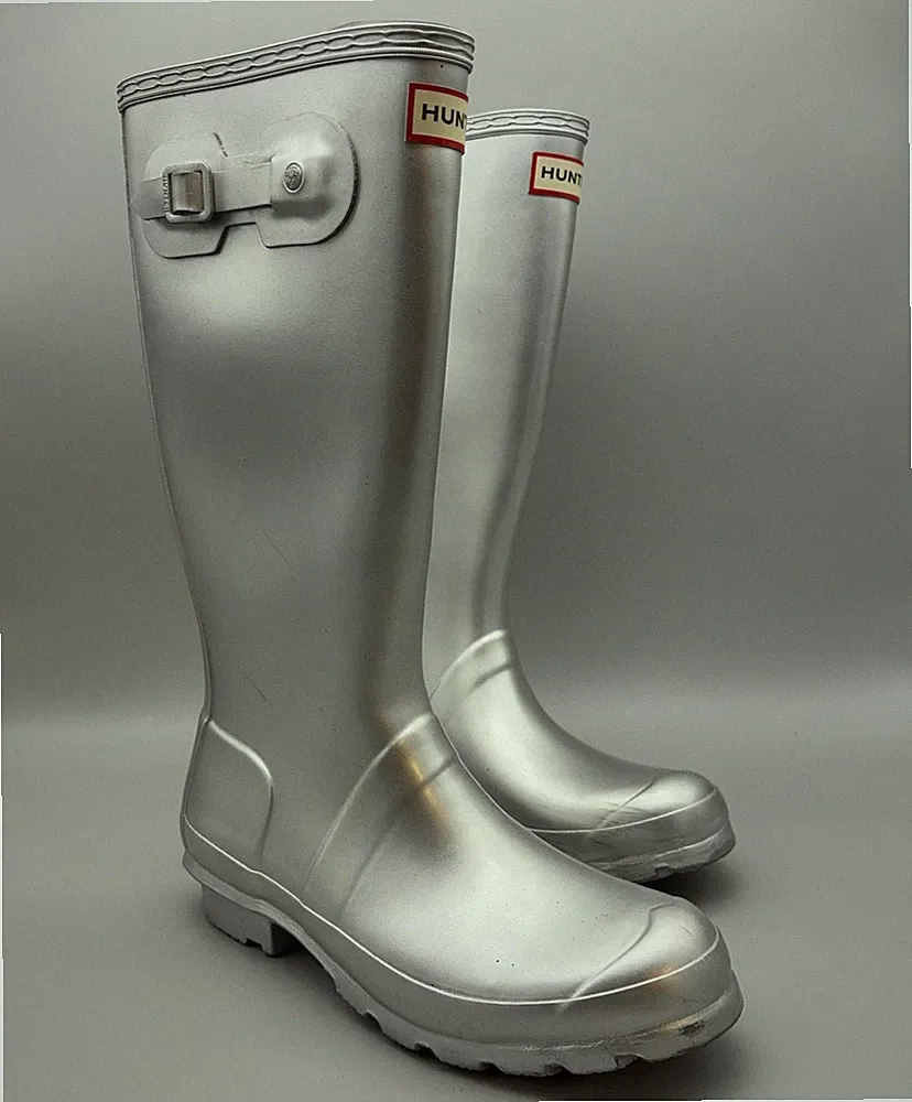 Hunter Boots Womens EU 37 Silver Rubber Knee High Tall Rain Waterproof Boots