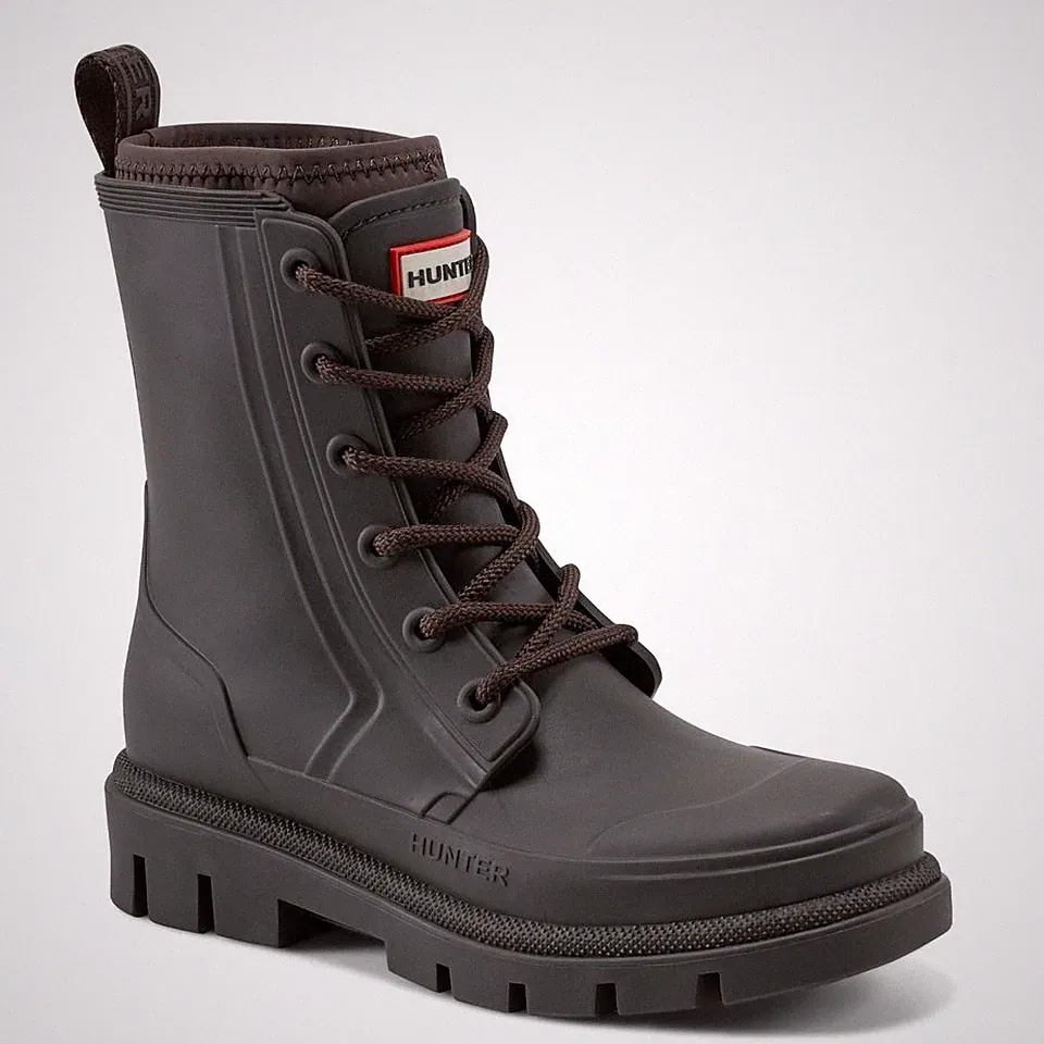 Hunter Diana Waterproof Lace Up Rain Boots Dark Brown Gray Neoprene Women's 9 M