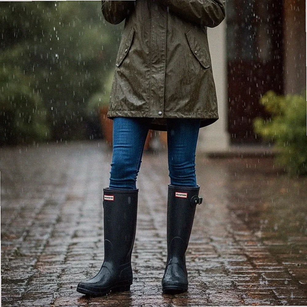 Hunter original tall rain boots black with navy stripe womens size 8 EU 39