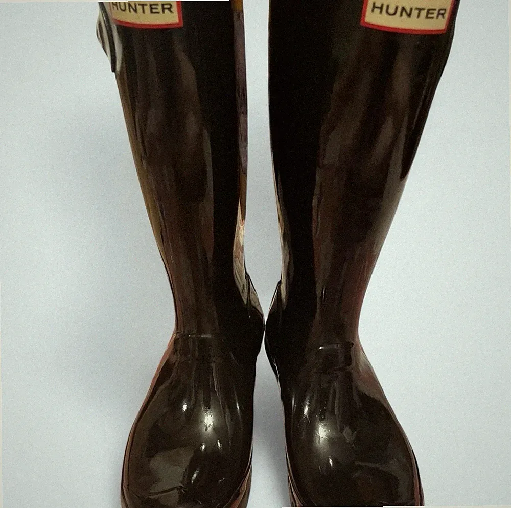 Hunter Original Tall Waterproof Knee High Rubber Rain Boots Brown Womens