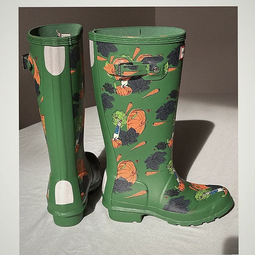 Hunter Peter Rabbit Green Waterproof Rain Boots US 1 UK 13 EU 32 Kids Knee High