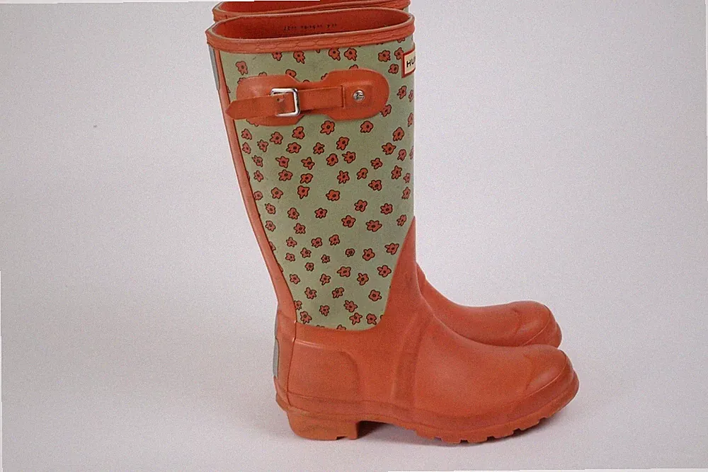Hunter Rain Boots Orange Rubber Floral Women's Size EU 37 US 6