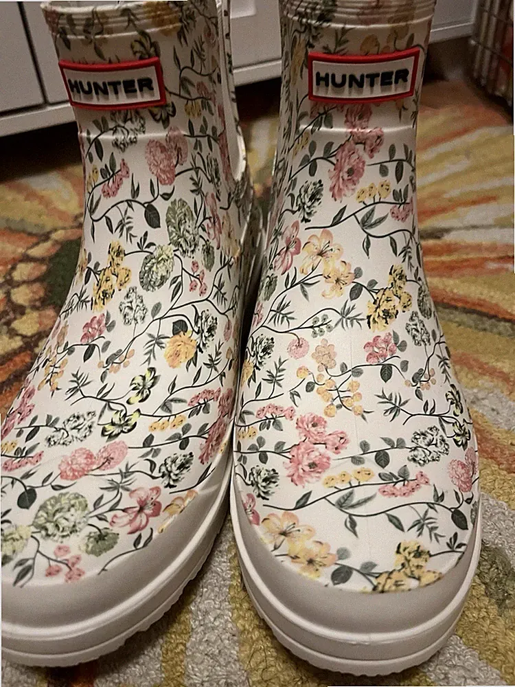 HUNTER Women's Tabitha Floral Print Rain Boots Ivory US Sz 10 NWT