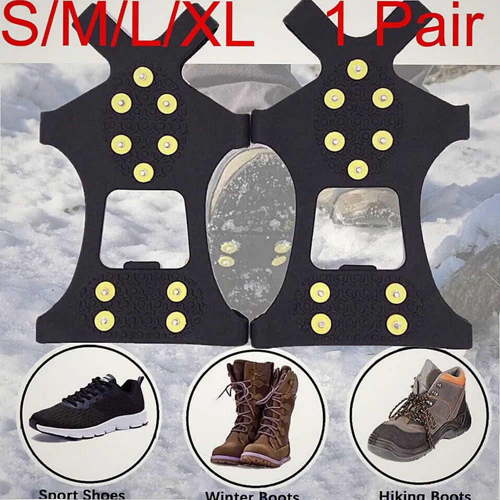 Ice Cleats Over Shoe Boots Anti Slip Traction 10 Studs Crampons Slip-on Stretch