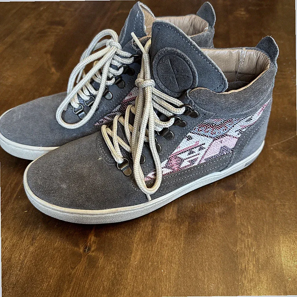INKKAS Camping Boot Hightop Leather Shoes SZ W7 M5 Aztec Tribal Western Design