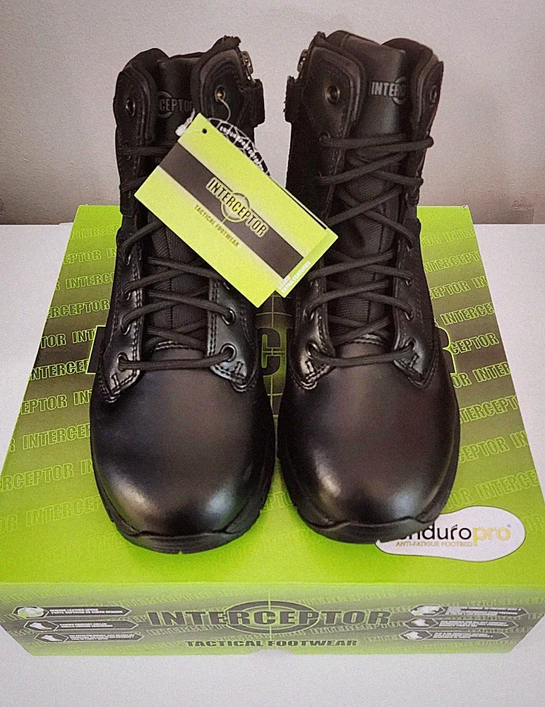 Interceptor Tactical Boots Black Zip Anti-Fatigue Slip Resistant