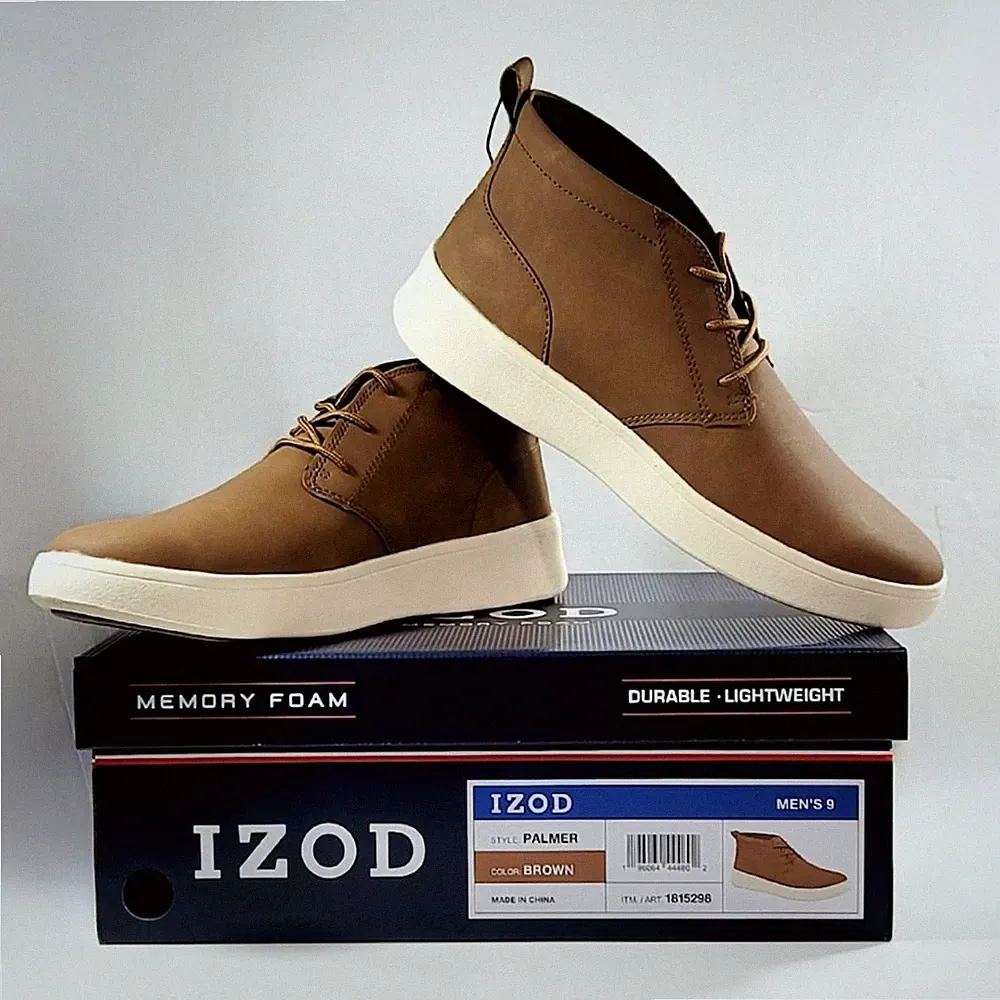 IZOD Men's Palmer PU Leather Chukka Boots Brown Size 9 Lace-up