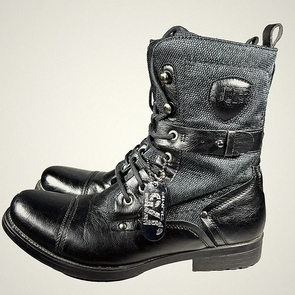 J75 Jump Deploy Mens Combat Boots Size 7 Black Leather Military Tactical Zip 75