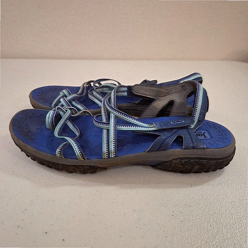 Jambu All Terra Design Blue Strappy Hiking Sandals Womens Size 8M Vegan Sporty