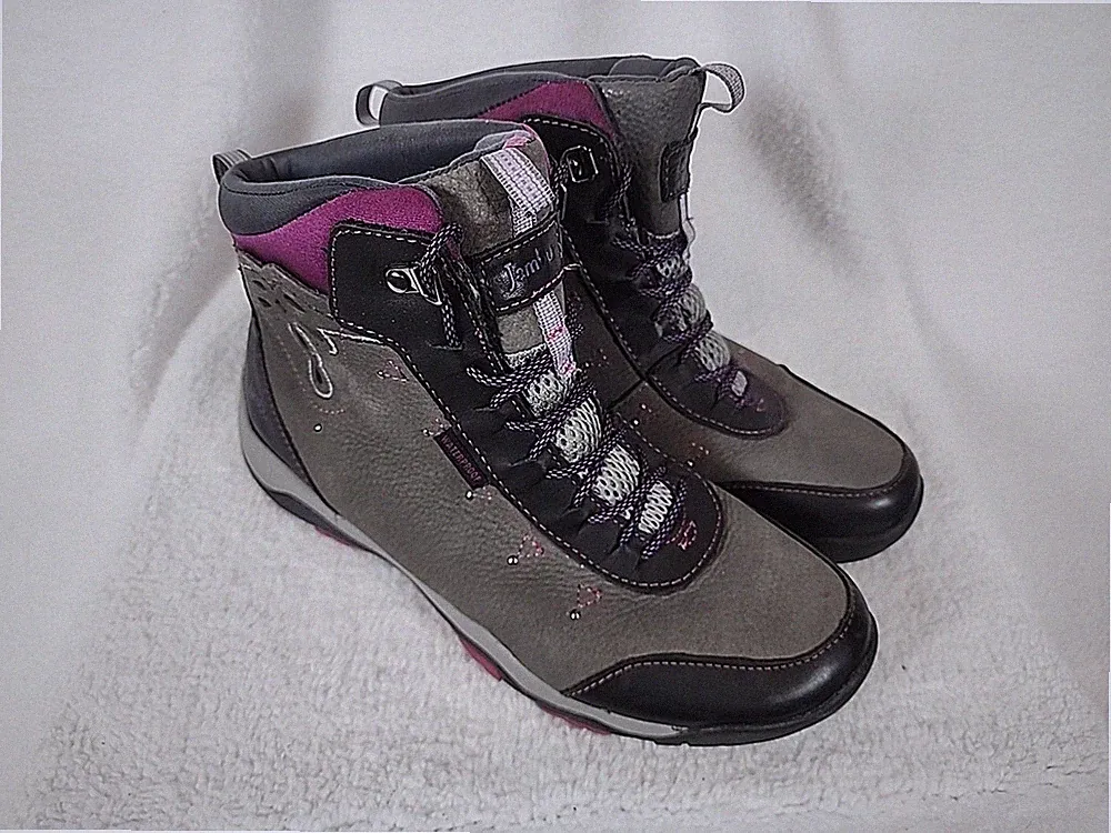 Jambu Spirit Gray/purple Ankle Boots Womens Size 9M Vegan Leather Waterproof EUC