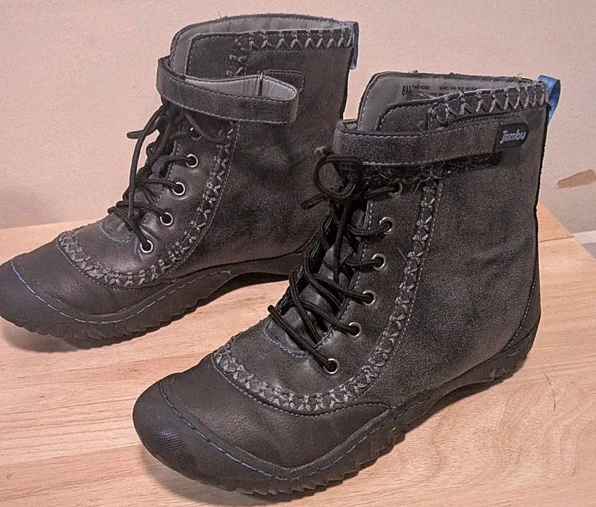 Jambu Star 8M ankle Boots Vegan Leather Faux Fur Grey Black Hiking Granola