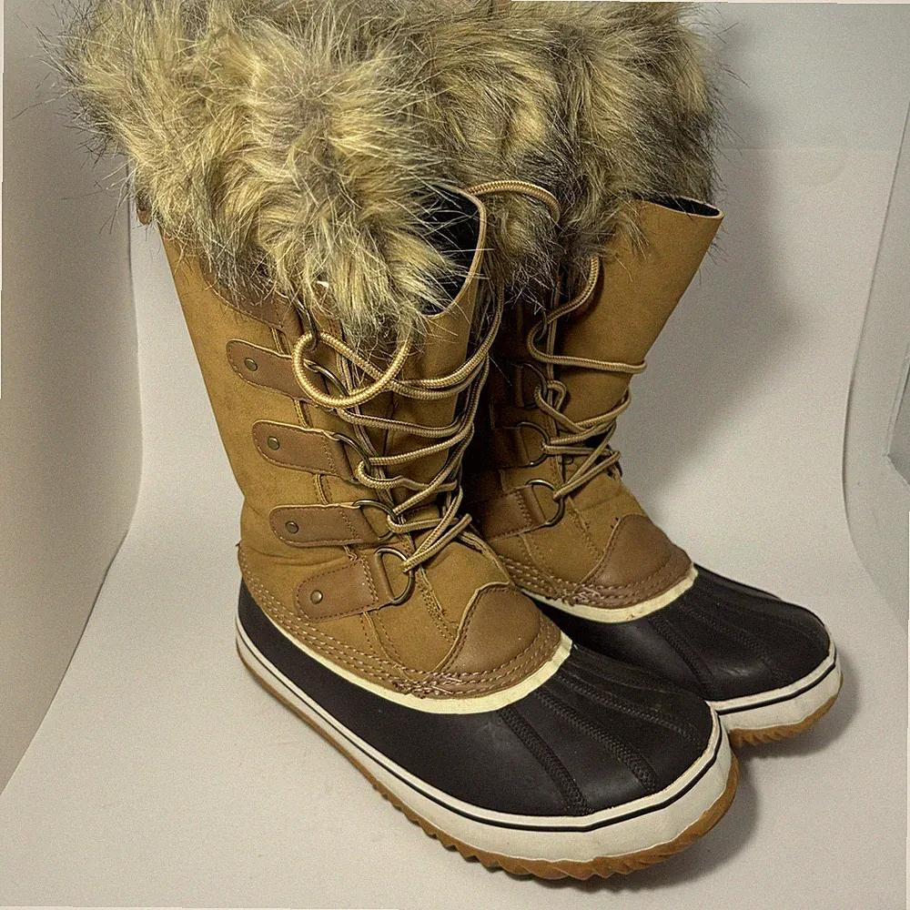 JBU by Jambu Womens Edith Duck Boots Size 9.5M Tan Snow Boots Removable Faux Fur