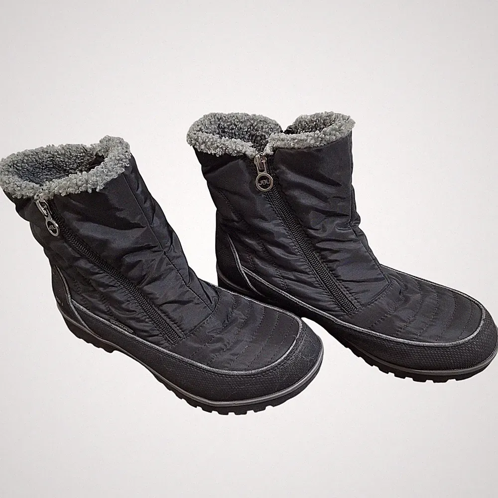 JBU Snowbird Black Waterproof Winter Boots Faux Fur Lining Women's Size 8.5M