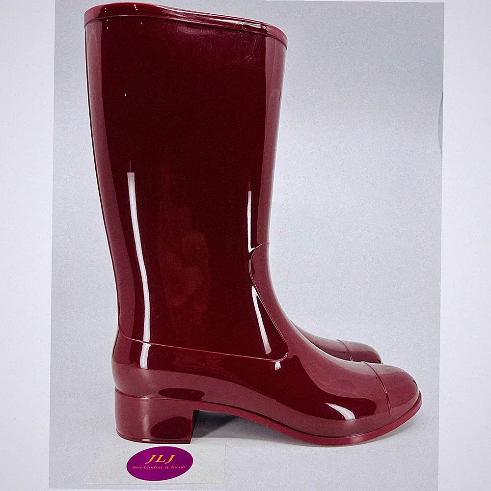 Jeffrey Campbell Women's Showers Tall Glossy Red Cap Toe Rain Boots Size 8