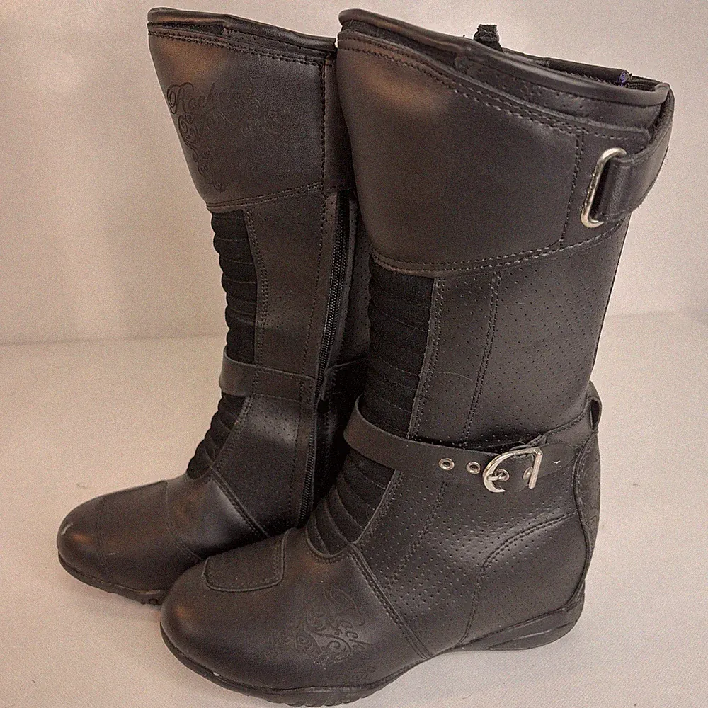 Joe Rocket Motorcycle Boots Heartbreaker Womens Size 8 Black Purple Zipper MOTO