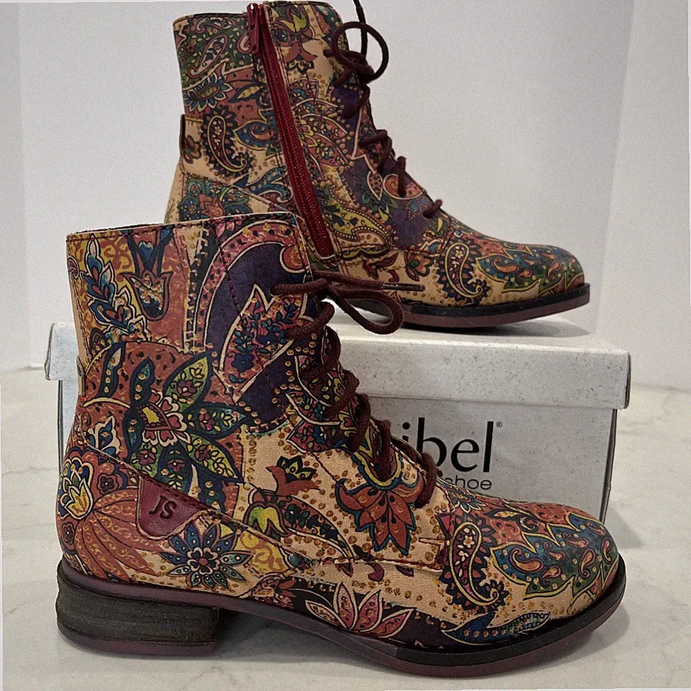 Josef Seibel Leather Paisley Floral Lace Up Boots Womens EU 36 Boho Comfort