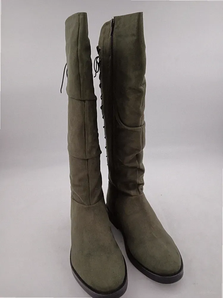 Journey Womens Snow Boots Green Knee High Faux Suede Zip Lace Up Winter Sz 11