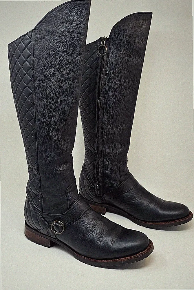 Justin Black Tall Riding Boots 9.5 Quilted Leather Equestrian Western Chic