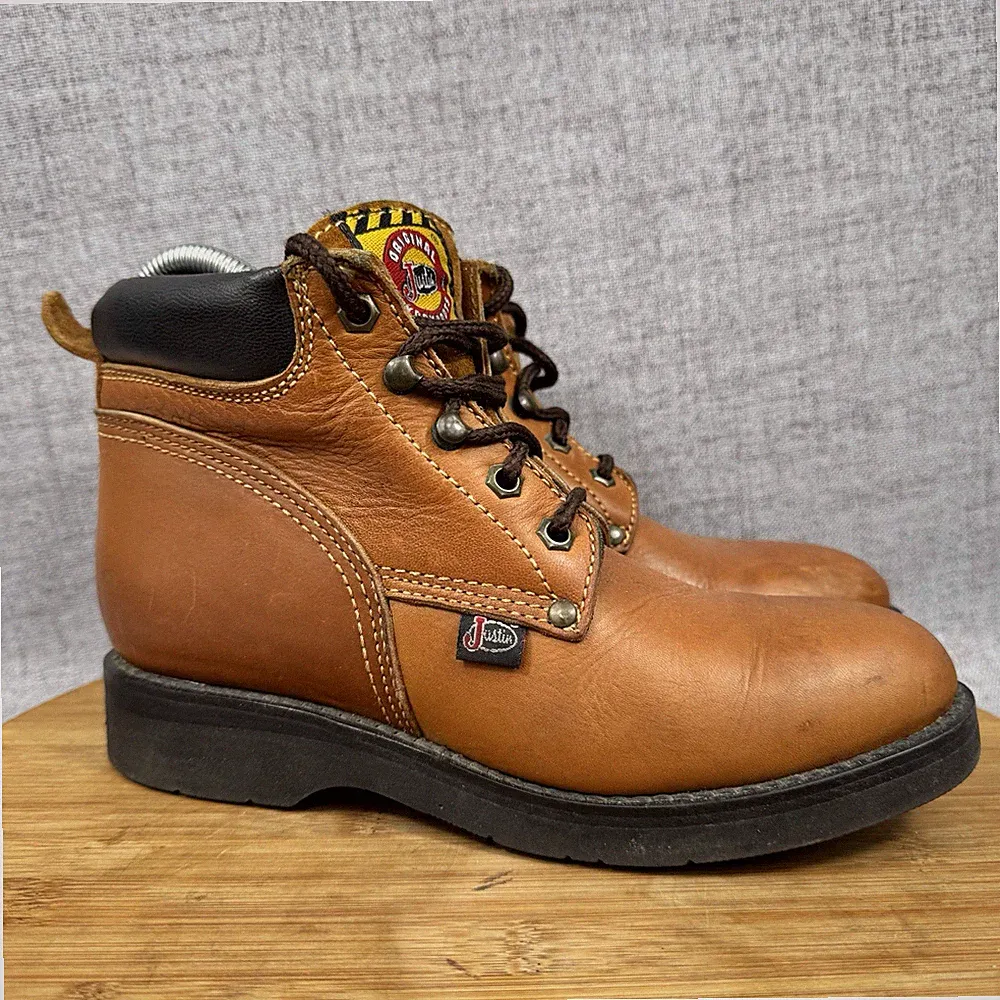 Justin Boots Youth Size 3.5 D Original Work Lace Up Leather Western Brown 780