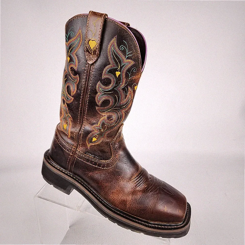 Justin Sunney Womens Work Boots Brown Square Composite Toe Size 6.5 WKL4664