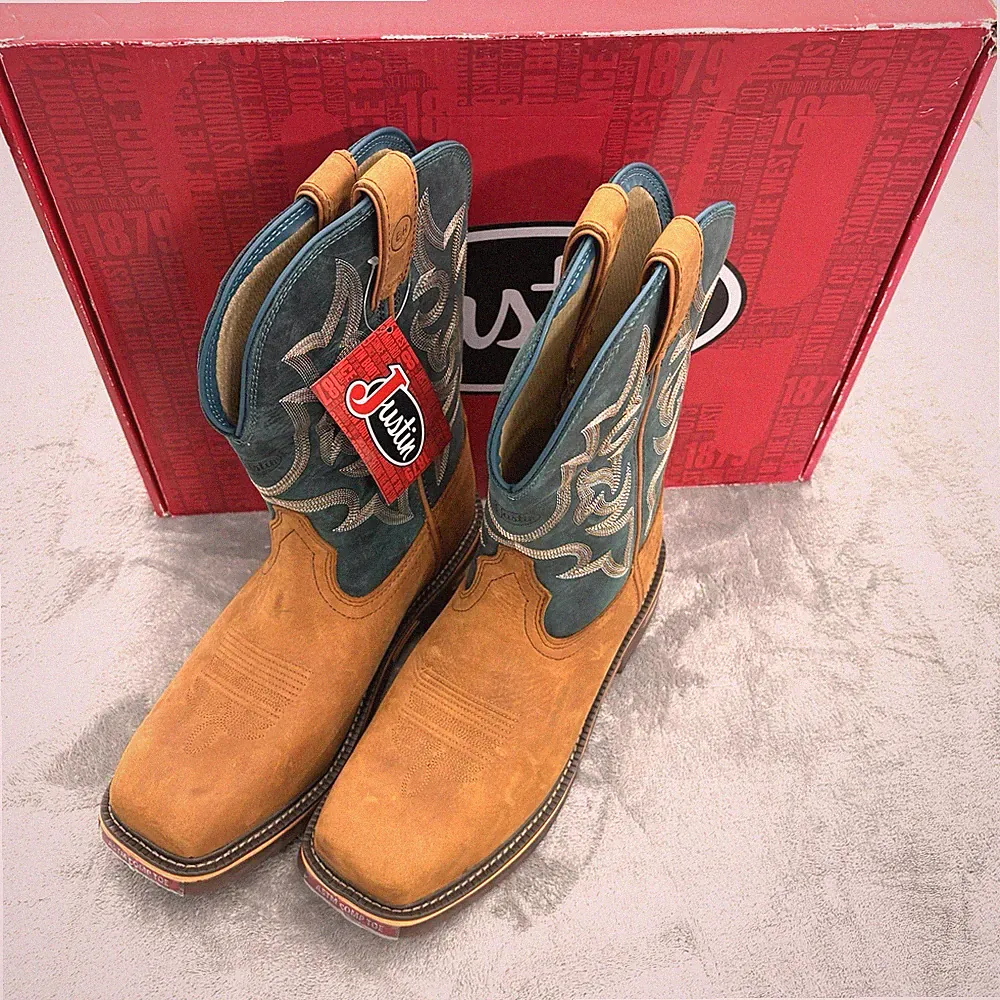 Justin Work Boots Men's 10 EE Wide Resistor Slip Resistant Composite Toe Cowboy