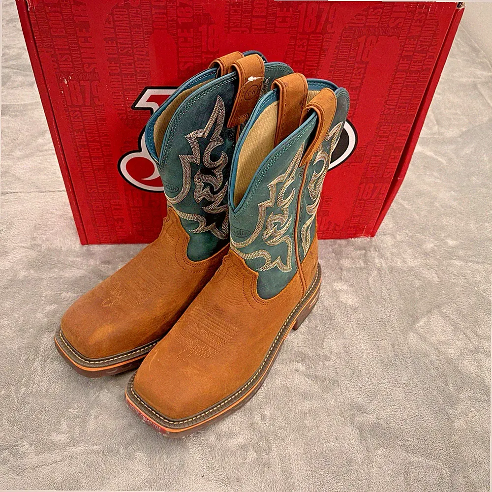 Justin Work Boots Mens 8.5 D Resistor Slip Resistant Composite Toe Cowboy DEFECT