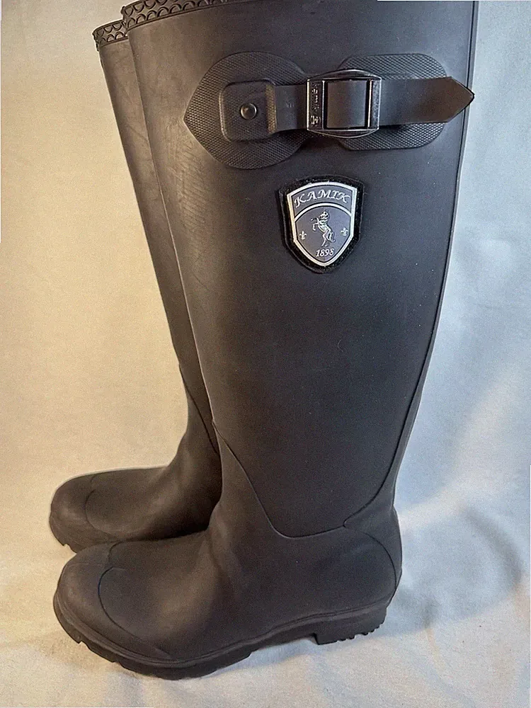 Kamik 1895 Black Rubber Tall 16”Rain Boots with Badge Buckle Size 7