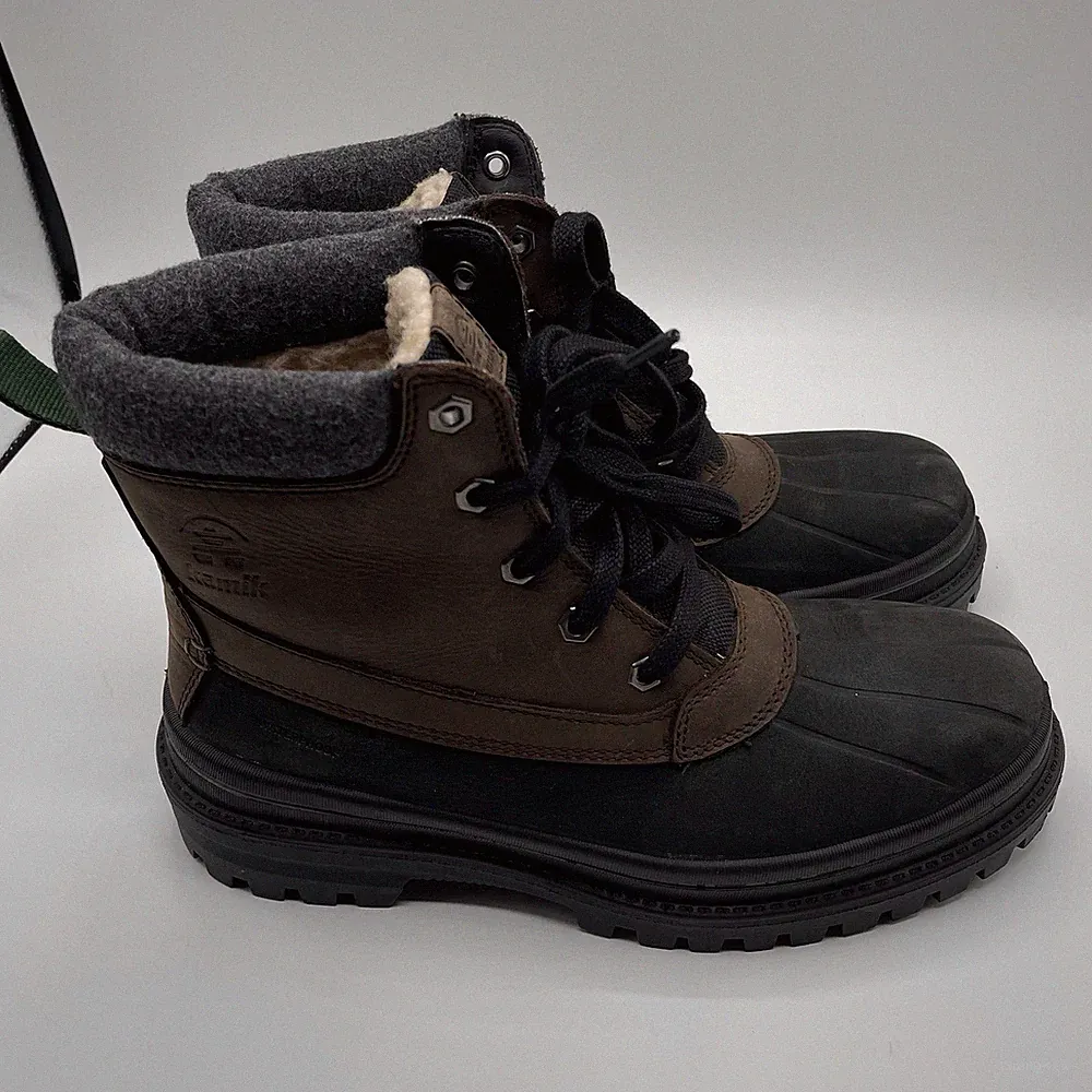 Kamik Boots Mens Sz 7 Brown Tyson Lace Up Waterproof Hiking Thinsulate Faux Fur