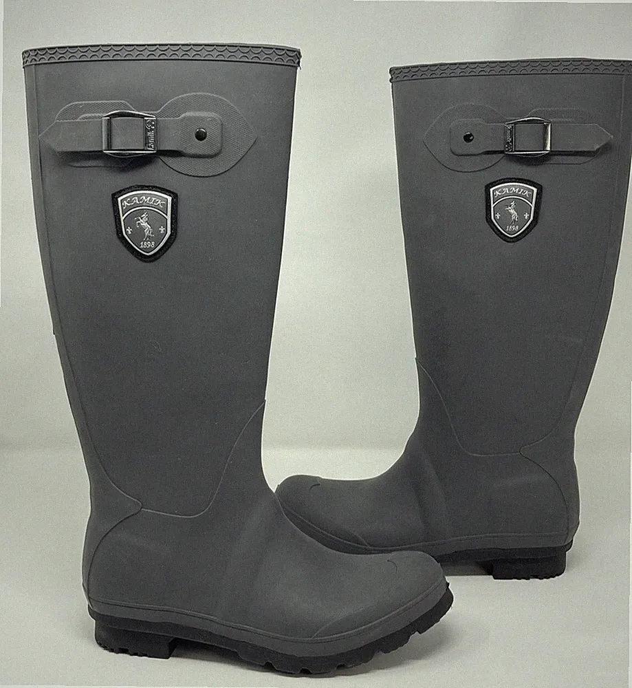 Kamik Jennifer Charcoal Synthetic Flexible Rubber Lightweight Rain Boots NEW