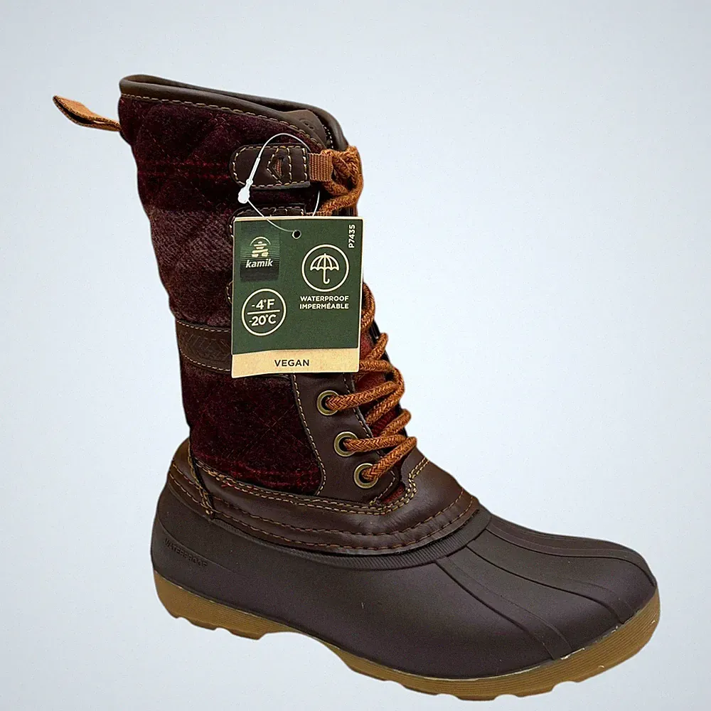 Kamik Little Girls High-Top Vegan Boots Size 12 Brown-Plaid Waterproof Insulated
