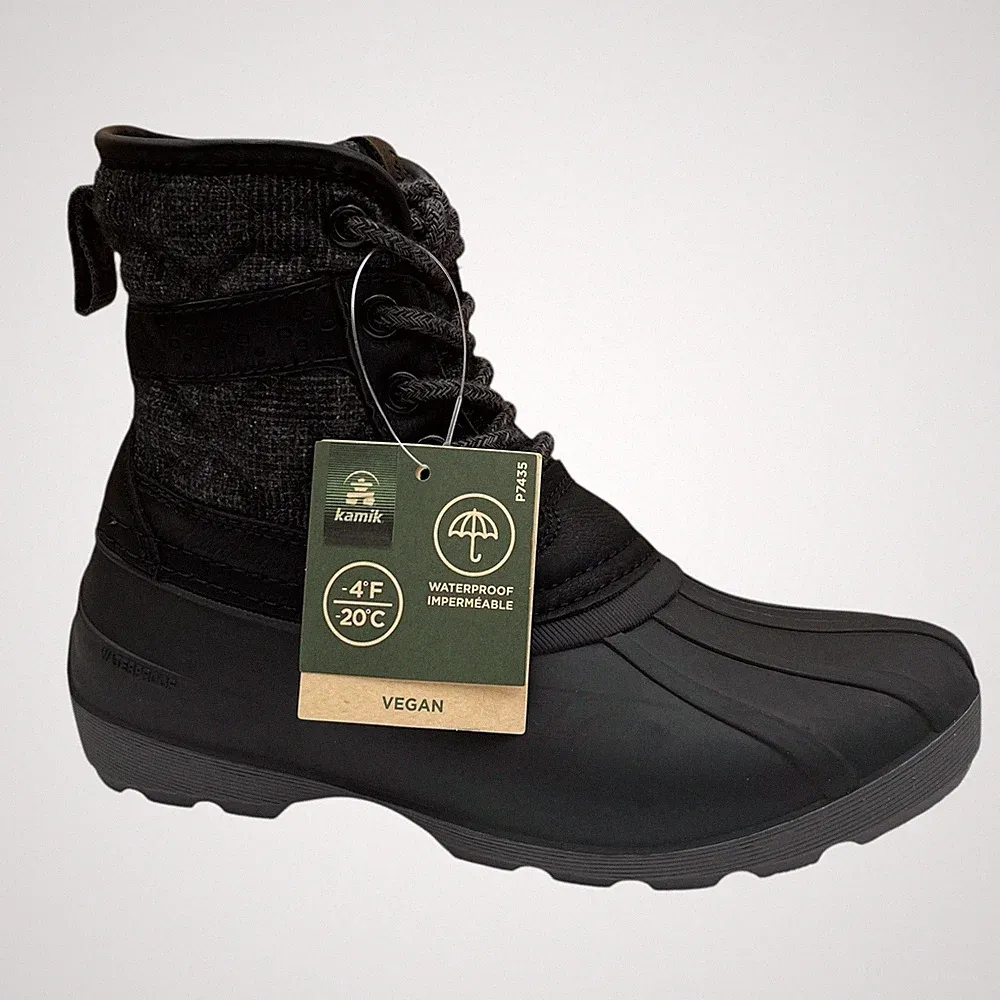 Kamik Youth Girls Mid-Calf Vegan Boots Size 1 Black Waterproof Insulated Shoes