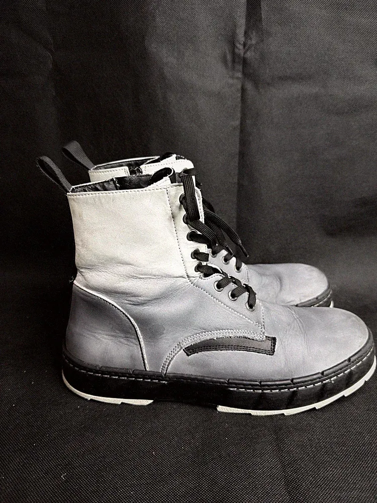 Karl Lagerfeld Paris Combat Boots Mens 10.5M Grey Ombré Leather Lace-Up LF1S2017
