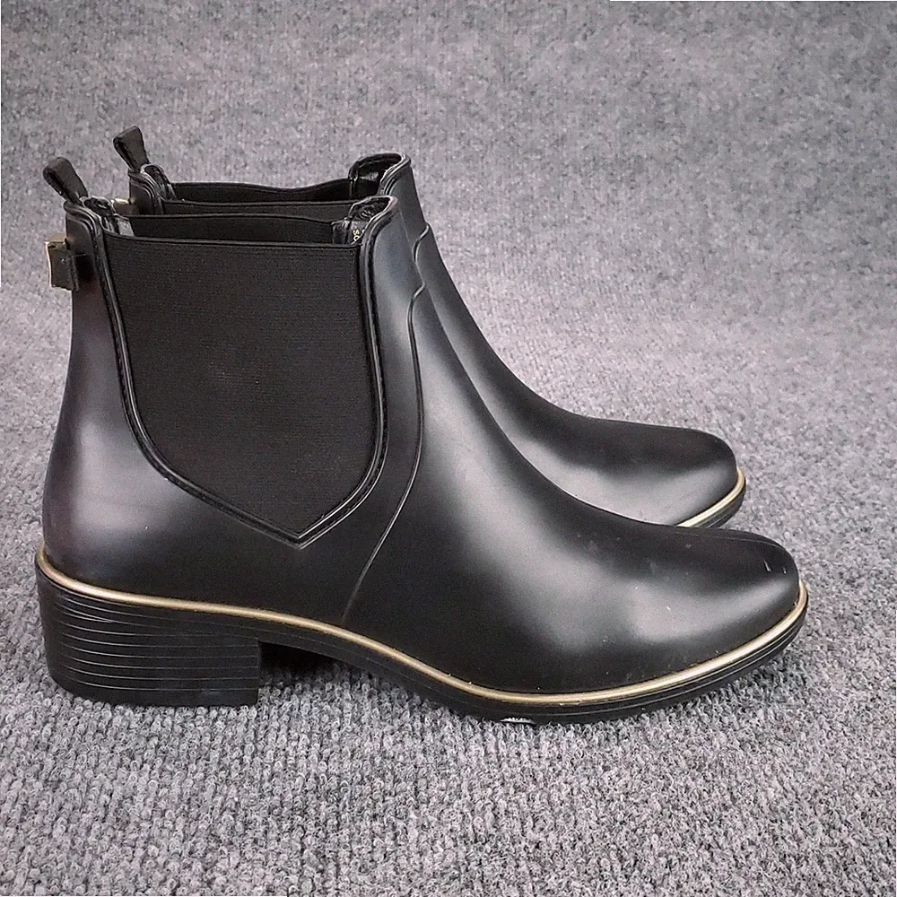 Kate Spade Boots Womens Size 9 Black Solstice Chelsea Rain Ankle Rubber PVC