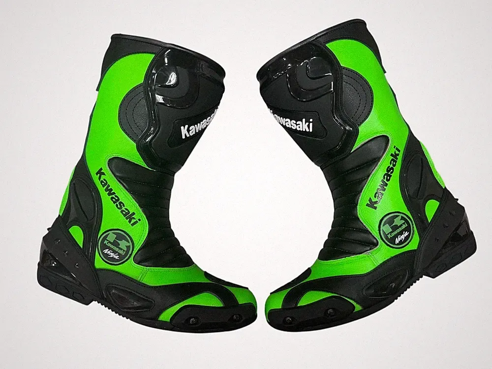 Kawasaki Genuine Leather Motorcycle Racing Shoes Riding Motorbike Boots Pro