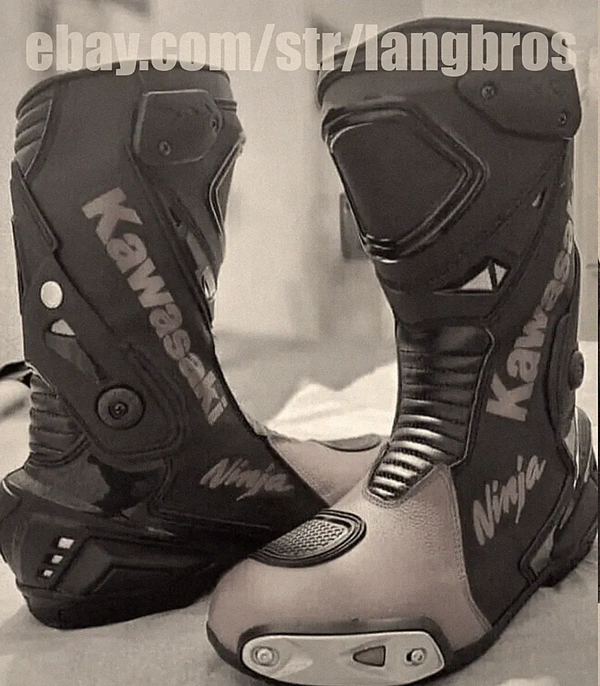 Kawasaki Leather Motorcycle Boots Black Grey Mens Kawasaki Motorbike Long Shoes