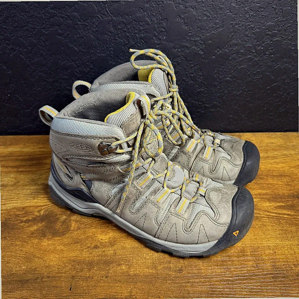 Keen Gypsum Waterproof Hiking Boots Womens 8.5 Gray Yellow Leather Trail Shoes