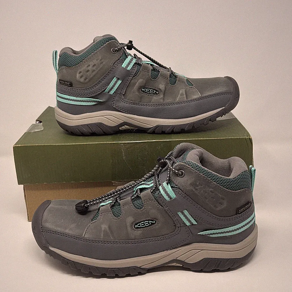 KEEN Kids Targhee Mid Waterproof Hiking Boots Youth 5 Gray Store Model In Box